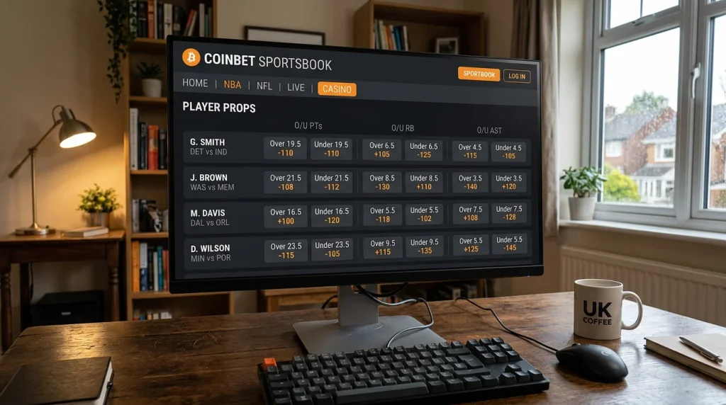NBA player props bitcoin betting points rebounds assists crypto sportsbook UK 2026