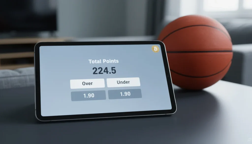 NBA totals over under crypto sportsbook line on a UK punter screen